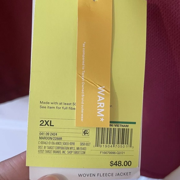 All in Motion 2XL Woven Fleece Maroon Jacket with Zipper Pockets Hood NWT - Picture 4 of 10